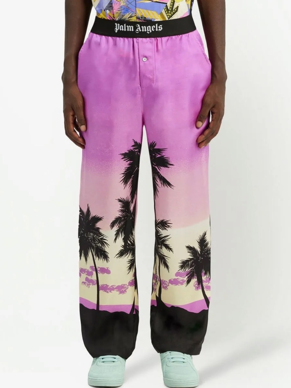 Palm Angels Silk Sunset Palm Tree Print Pants XL